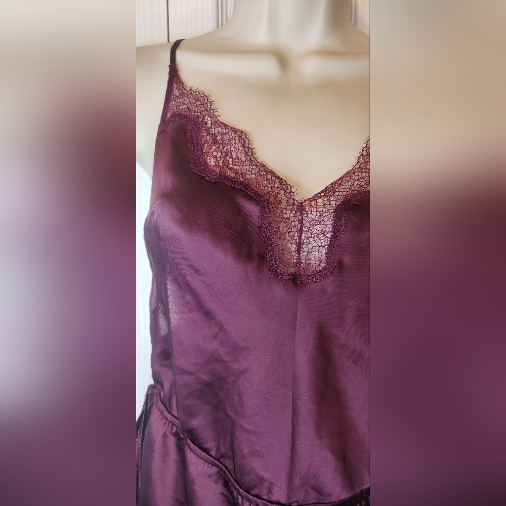 VICTORIA'S SECRET Burgandy Core Satin Side Tie Romper Size Small Lace - Picture 3 of 8